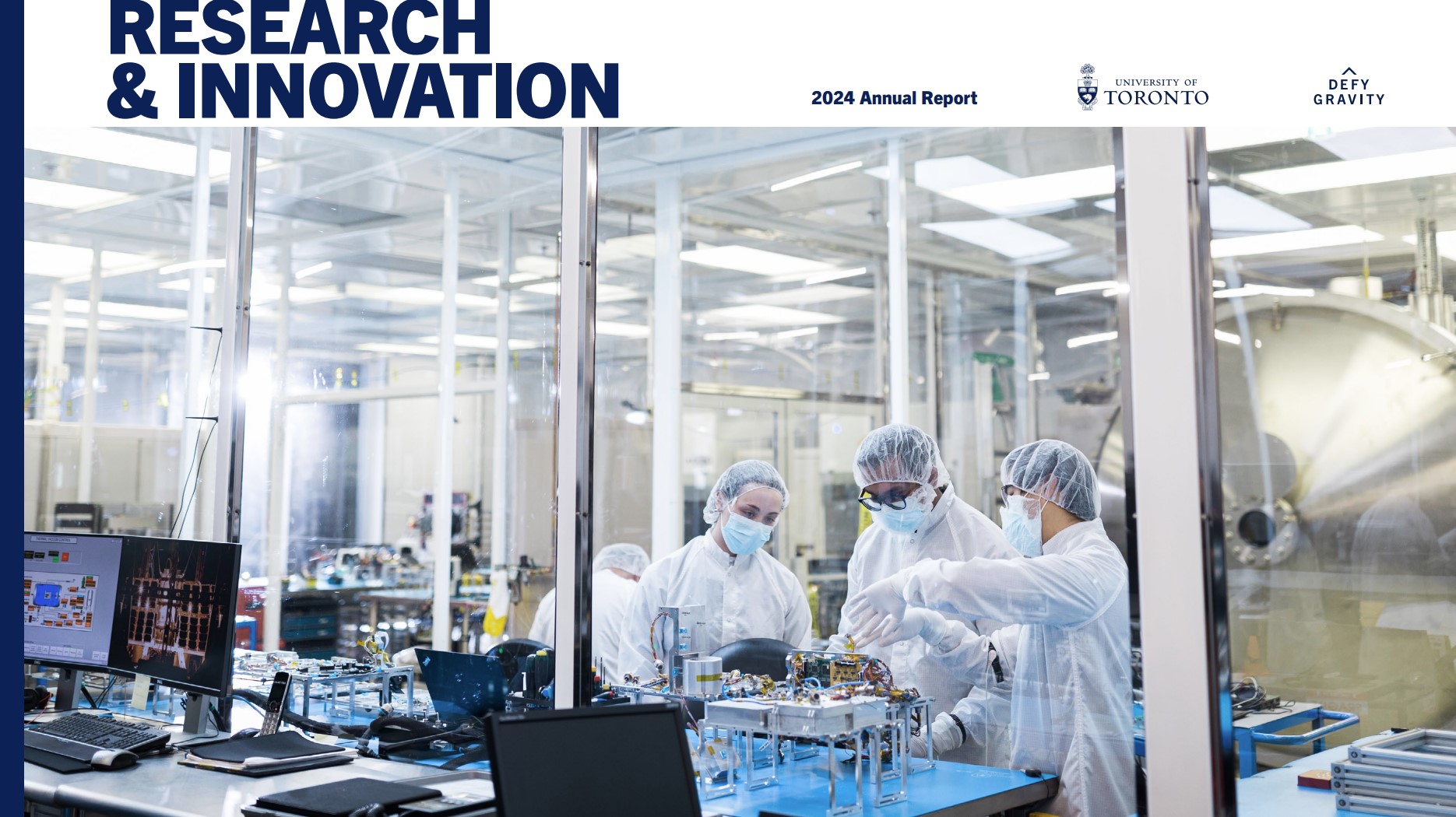 Cover art of 2024 annual report showing workers in a clean-room laboratory