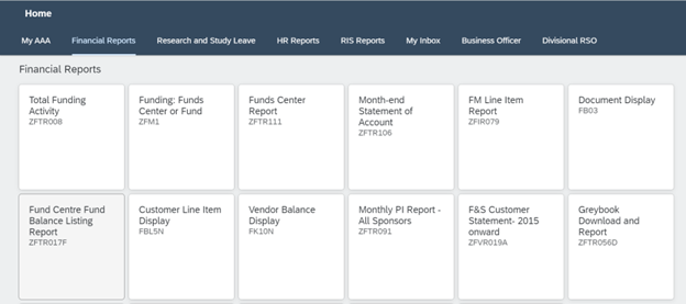 Screen grab of FLP financial reports tab