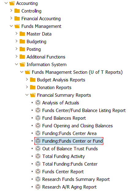 RIS file structure with Funding, Funds Center or Fund highlighted